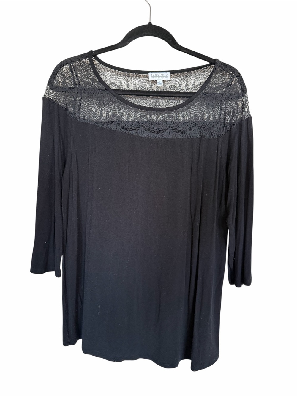 Joseph A Black Lace Yoke 3/4 Sleeve Top XL